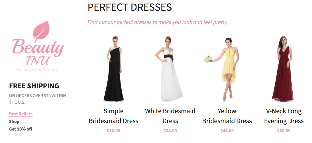 A fashion website built on Strikingly selling bridesmaid dresses and evening gowns A fashion website built on Strikingly selling bridesmaid dresses and evening gowns